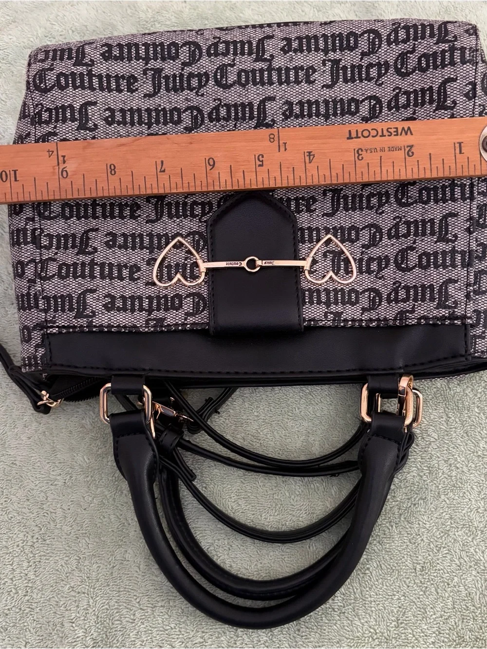 Juicy Couture Black and Beige Logo Shoulder Bag with Gold Heart Detail